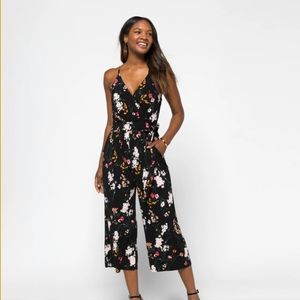 Cropped black floral jumpsuit